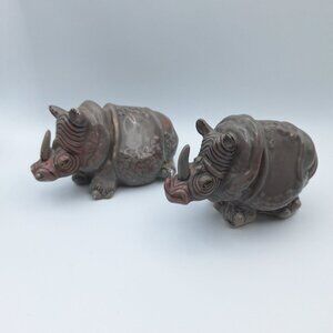 Blue Sky Rhinoceros Rhino Salt Pepper Shakers‎ Lynda Clayworks Savanna Africa